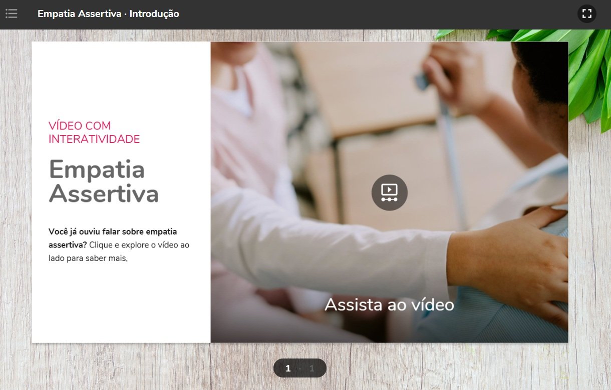 Tela de um curso em vídeo interativo, com o vídeo à direita e o conteúdo de apoio à esquerda